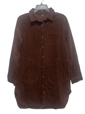 Brown Corduroy Shacket Tunic Shirt Jacket Size M Button Front NWOT